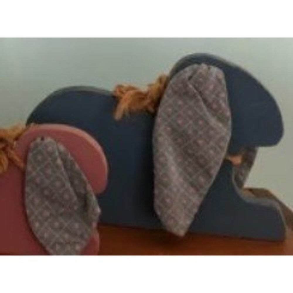 Vintage Blue Wooden rabbit bunny Figurine Farmhouse Decor Fabric Ears Twine - Picture 4 of 7